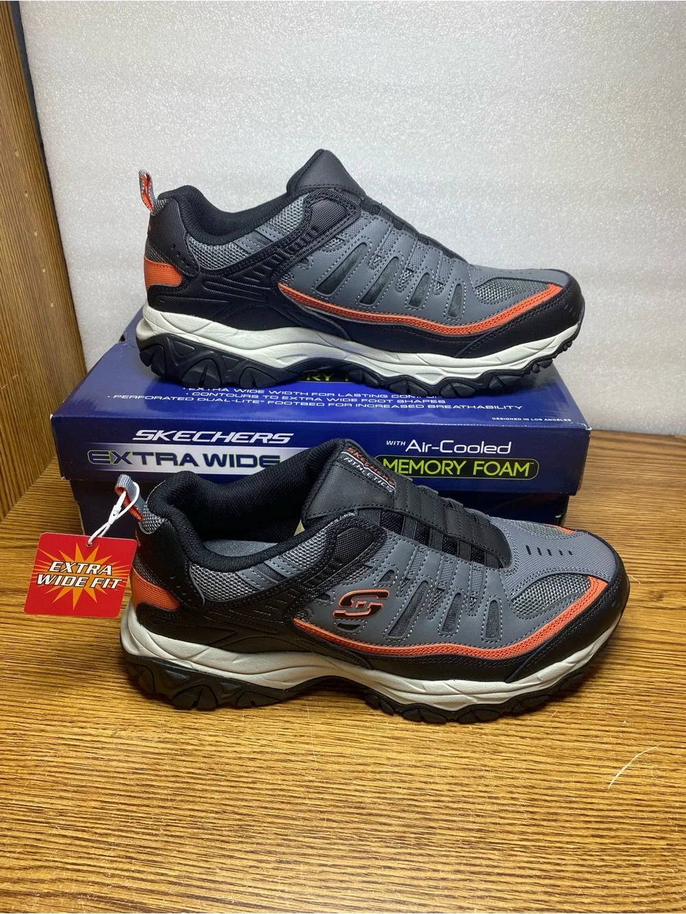 Skechers After Burn Memory Foam Shoes Black Gray Mens Size 11 Extra Wide Fit New